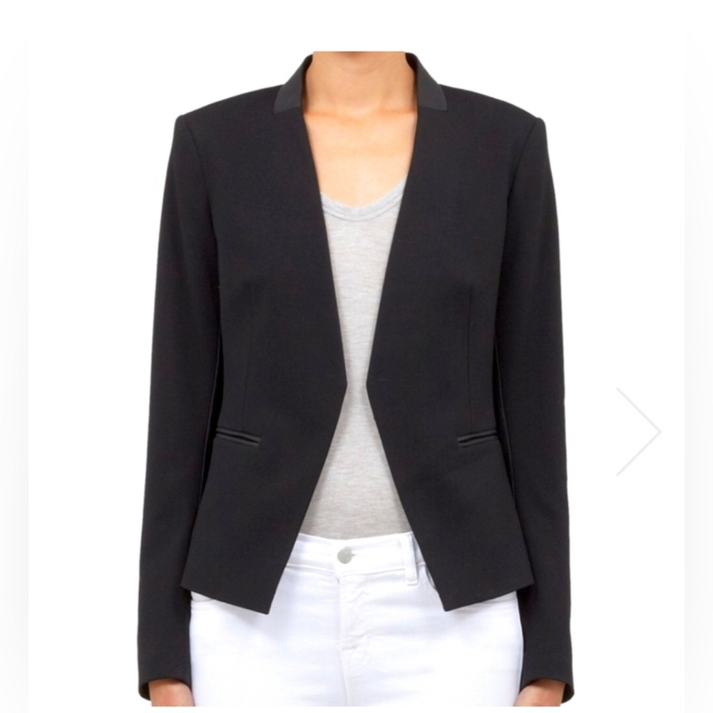 Theory Black Open-Front Collarless Blazer